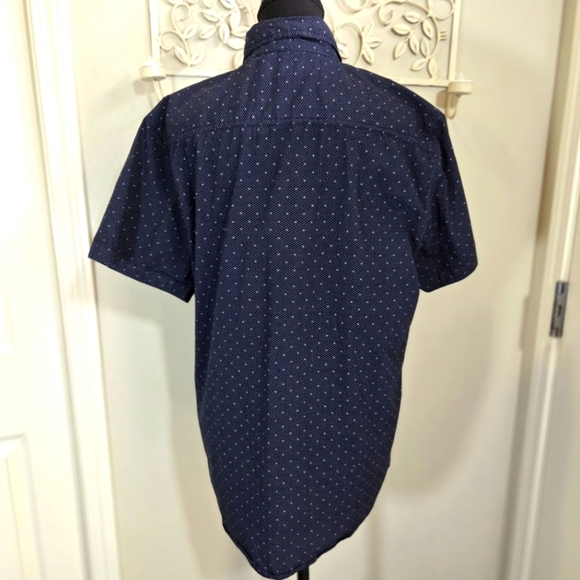 ⭐️PD&C Mens Stretch Slim Fit Navy Print Button-Up Shirt Size L - Picture 2 of 4